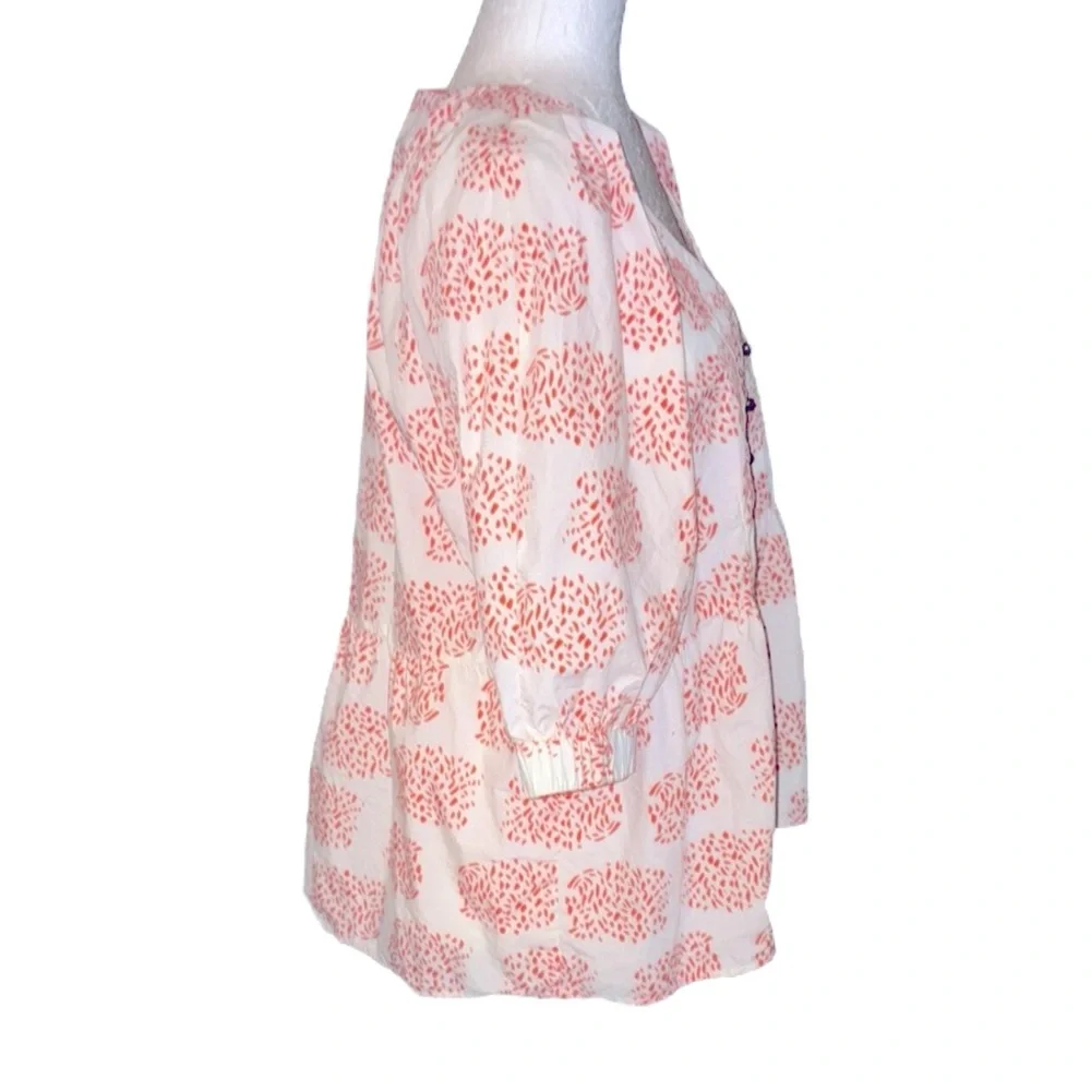 Anthropologie Moglea Danae White & Orange Puff Sleeve Babydoll Poplin Blouse - M